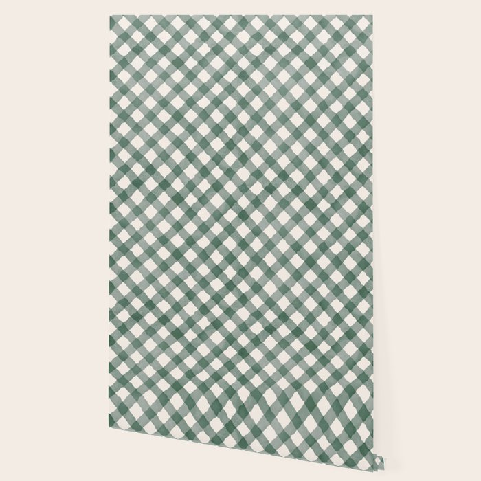 Hand Painted Dark Green Festive Gingham Theme Wallpaper Gallery Image 2