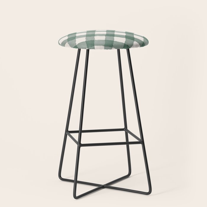 Hand Painted Dark Green Festive Gingham Theme Stool Gallery Image 1