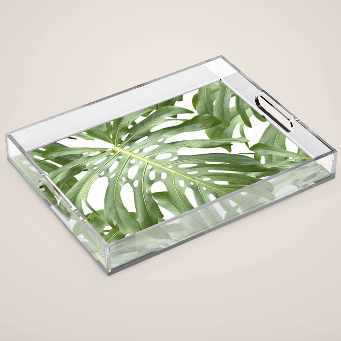 Vibrant tropical foliage on white Acrylic Tray Gallery Image 1