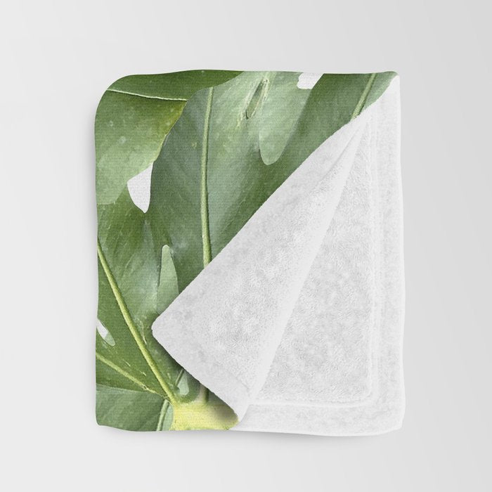 Vibrant tropical foliage on white Throw Blanket Gallery Image 3