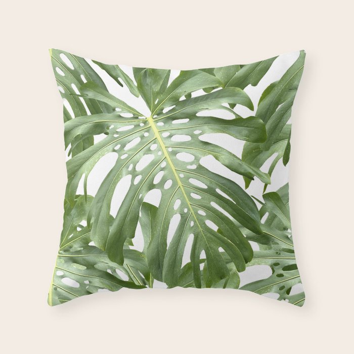 Vibrant tropical foliage on white Throw Pillow Gallery Image 6