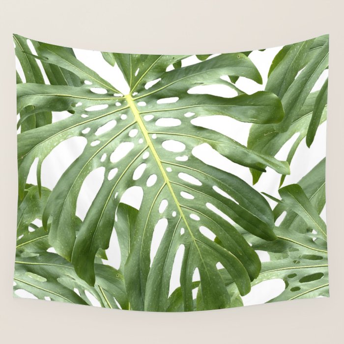 Vibrant tropical foliage on white Wall Tapestry Gallery Image 4