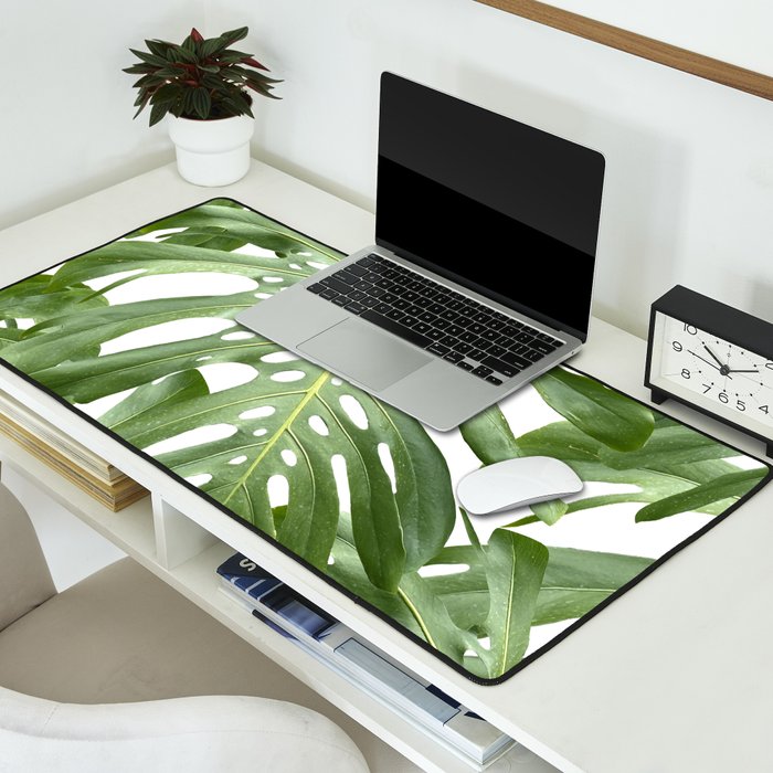 Vibrant tropical foliage on white Desk Mat Gallery Image 2