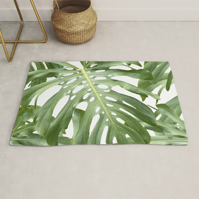 Vibrant tropical foliage on white Rug Gallery Image 1