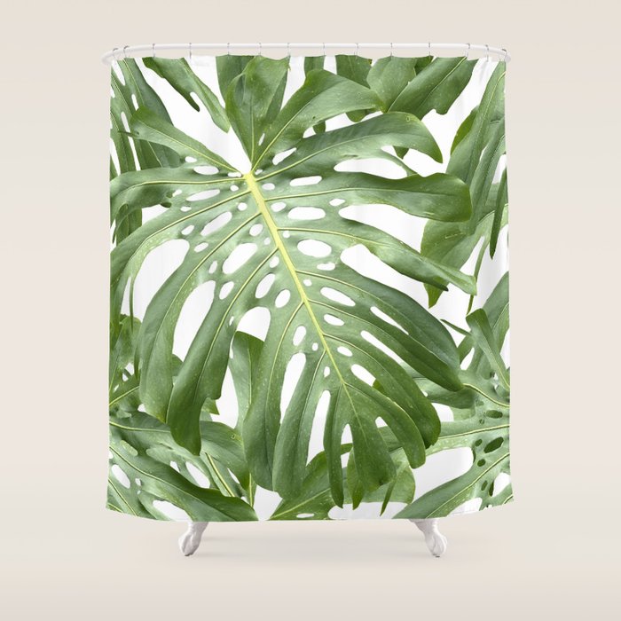 Vibrant tropical foliage on white Shower Curtain Gallery Image 1
