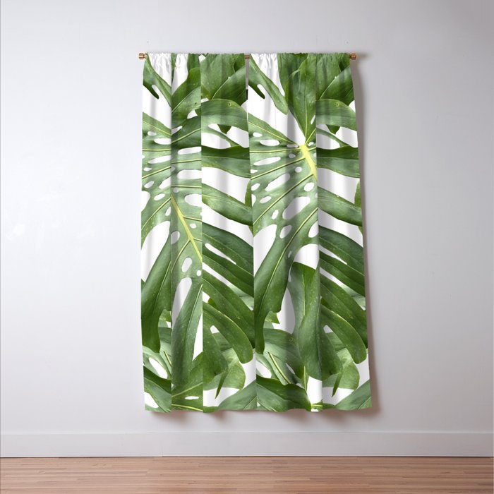 Vibrant tropical foliage on white Window Curtain Gallery Image 3