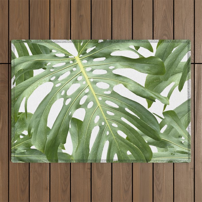 Vibrant tropical foliage on white Outdoor Rug Gallery Image 1