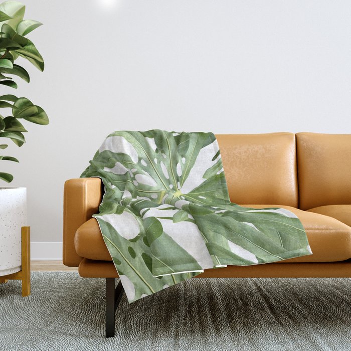 Vibrant tropical foliage on white Throw Blanket Gallery Image 1
