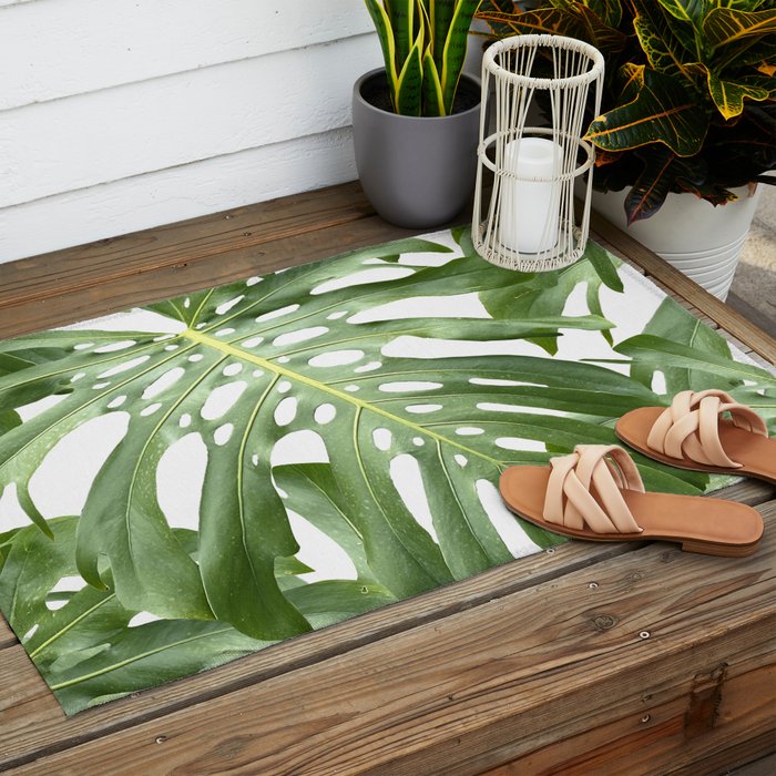 Vibrant tropical foliage on white Outdoor Rug Gallery Image 2