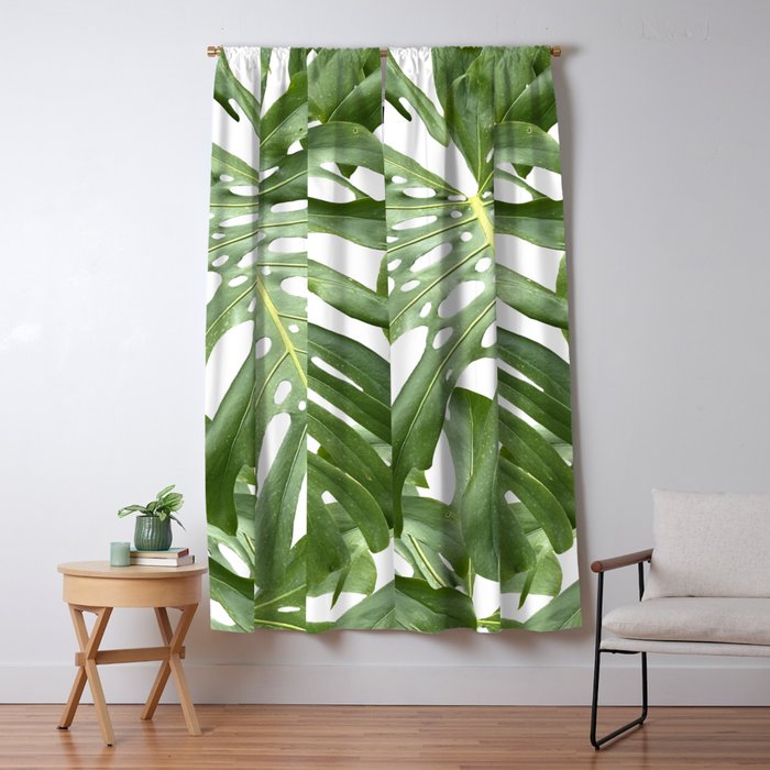 Vibrant tropical foliage on white Window Curtain Gallery Image 5