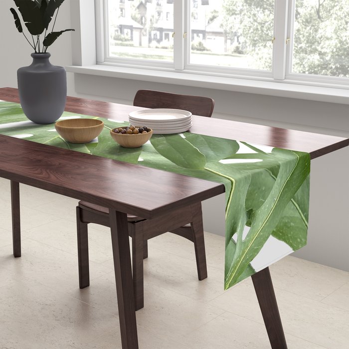 Vibrant tropical foliage on white Table Runner Gallery Image 2