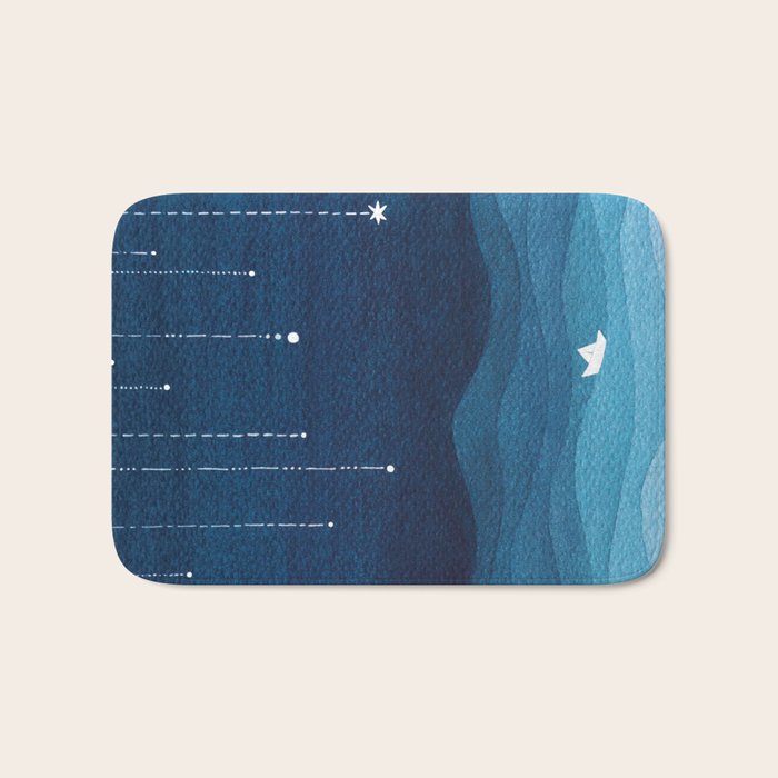 Falling stars, blue, sailboat, ocean Bath Mat Gallery Image 1