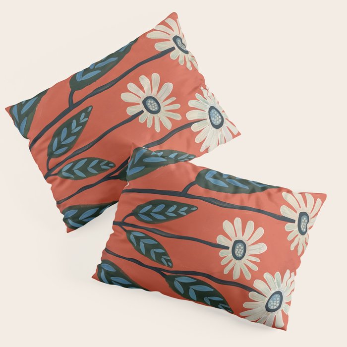 Terracotta Abstract Daisy Flowers Pillow Sham Gallery Image 3