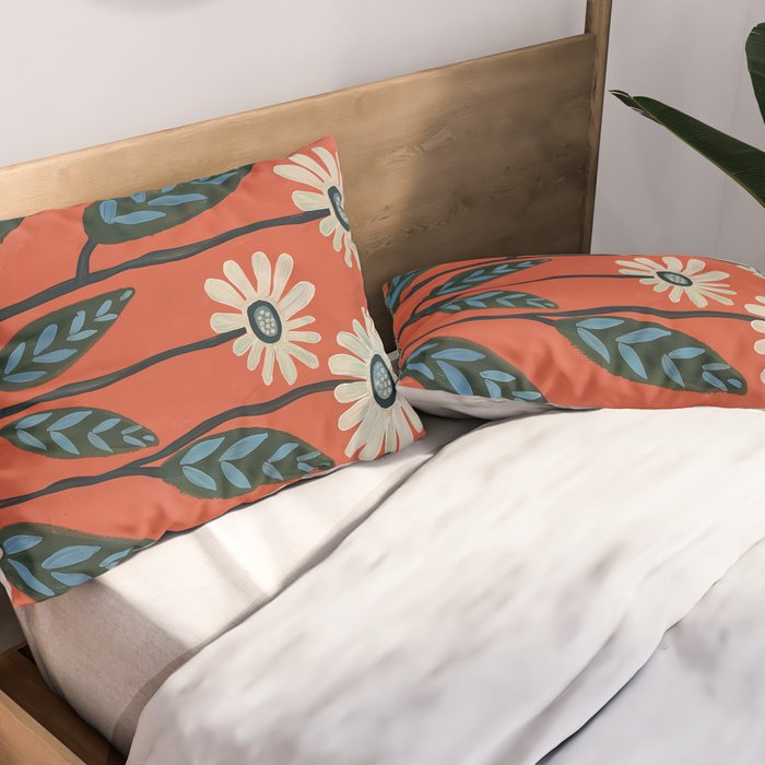 Terracotta Abstract Daisy Flowers Pillow Sham Gallery Image 2