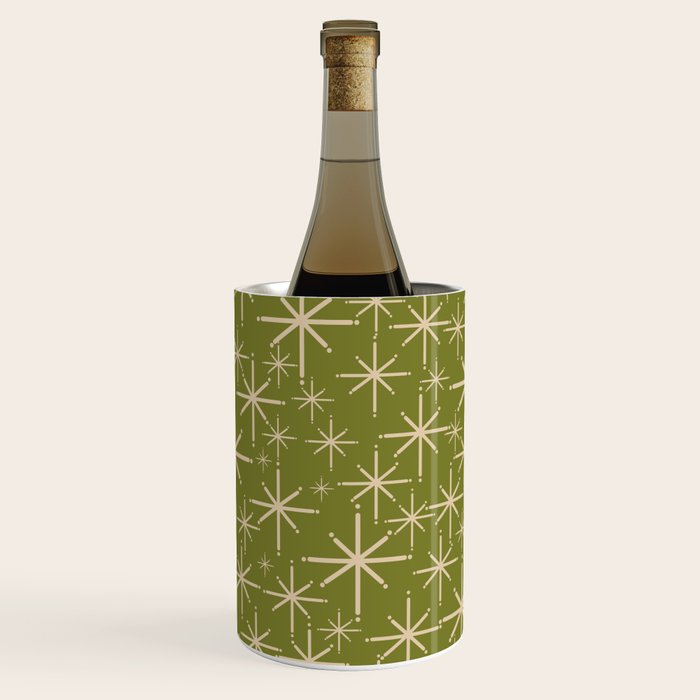 Stella - Retro Midcentury Modern Starbursts in Mid Mod Beige and Olive Green  Wine Chiller Gallery Image 3