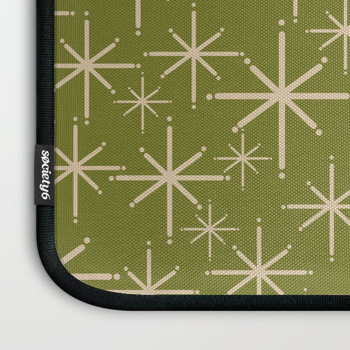 Stella - Retro Midcentury Modern Starbursts in Mid Mod Beige and Olive Green  Laptop Sleeve Gallery Image 3