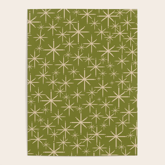 Stella - Retro Midcentury Modern Starbursts in Mid Mod Beige and Olive Green  Poster Gallery Image 4