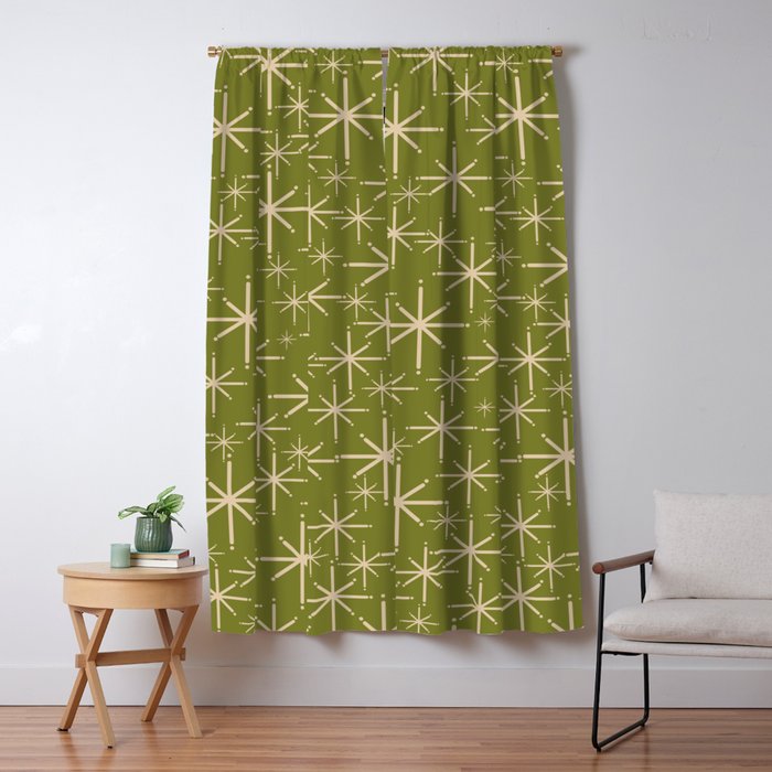 Stella - Retro Midcentury Modern Starbursts in Mid Mod Beige and Olive Green  Window Curtain Gallery Image 5