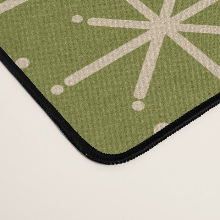 Stella - Retro Midcentury Modern Starbursts in Mid Mod Beige and Olive Green  Desk Mat Gallery Image 4