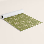 Stella - Retro Midcentury Modern Starbursts in Mid Mod Beige and Olive Green  Yoga Mat Gallery Image 2