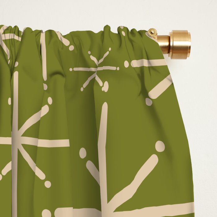 Stella - Retro Midcentury Modern Starbursts in Mid Mod Beige and Olive Green  Window Curtain Gallery Image 2