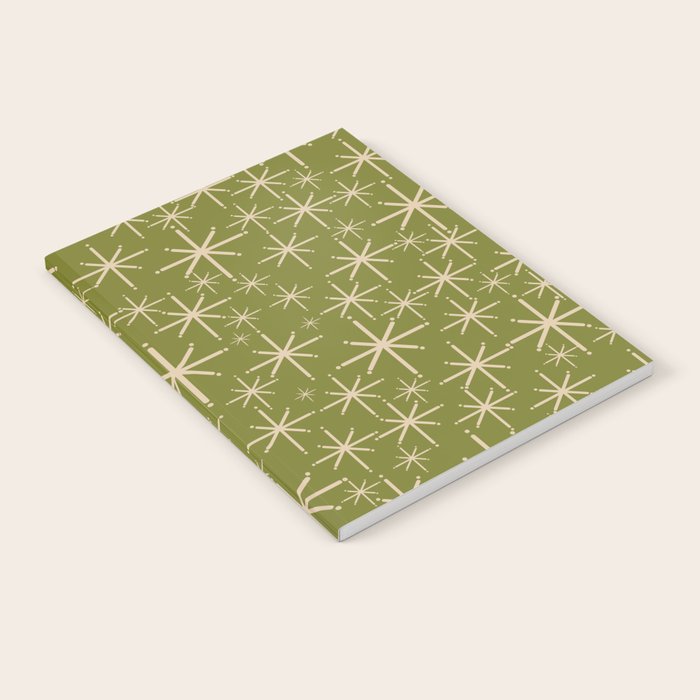 Stella - Retro Midcentury Modern Starbursts in Mid Mod Beige and Olive Green  Notebook Gallery Image 2