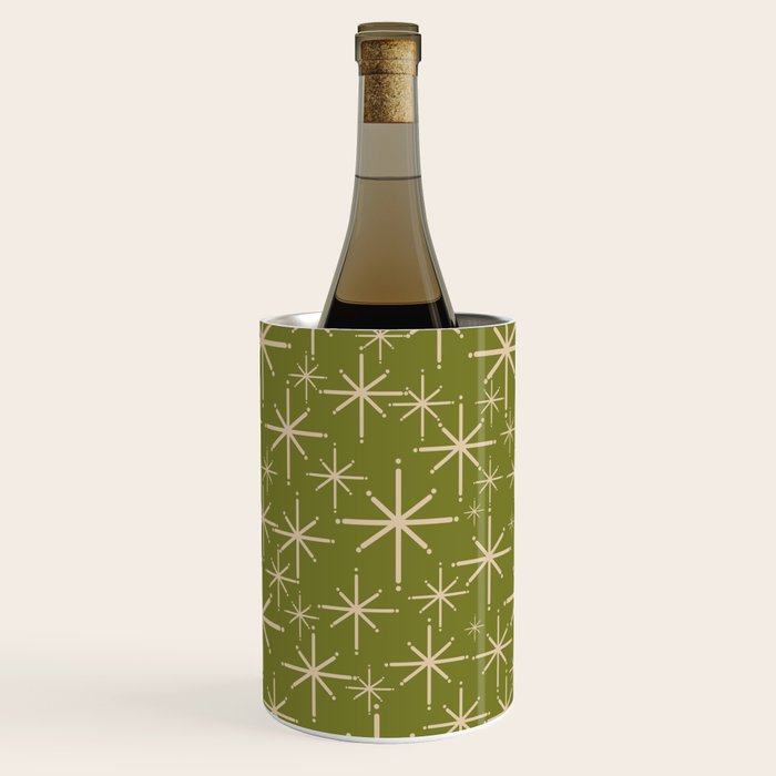 Stella - Retro Midcentury Modern Starbursts in Mid Mod Beige and Olive Green  Wine Chiller Gallery Image 1