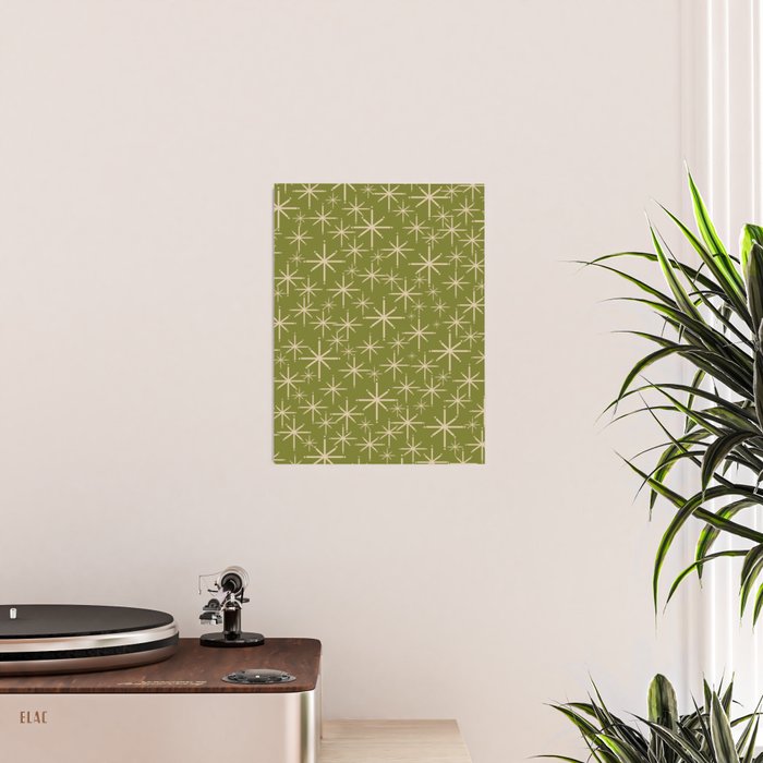 Stella - Retro Midcentury Modern Starbursts in Mid Mod Beige and Olive Green  Poster Gallery Image 2