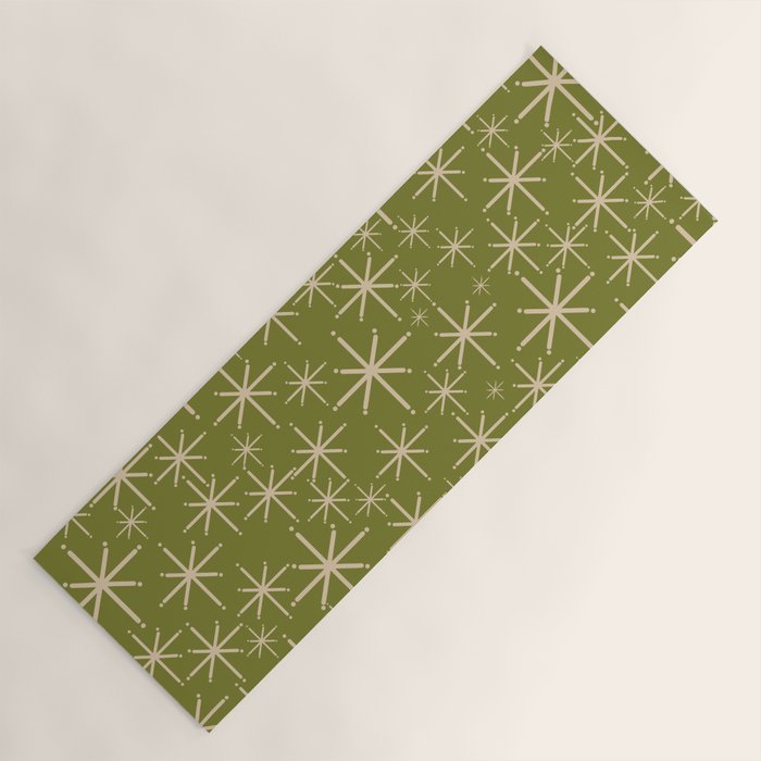 Stella - Retro Midcentury Modern Starbursts in Mid Mod Beige and Olive Green  Yoga Mat Gallery Image 1