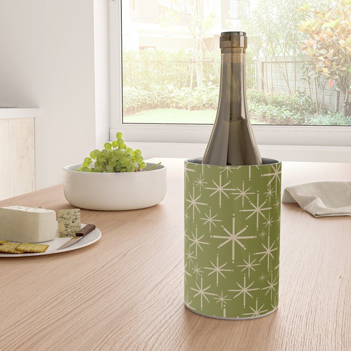Stella - Retro Midcentury Modern Starbursts in Mid Mod Beige and Olive Green  Wine Chiller Gallery Image 4