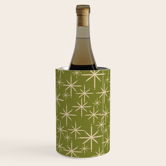 Stella - Retro Midcentury Modern Starbursts in Mid Mod Beige and Olive Green  Wine Chiller Gallery Image 2