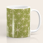 Stella - Retro Midcentury Modern Starbursts in Mid Mod Beige and Olive Green  Coffee Mug Gallery Image 1