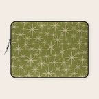 Stella - Retro Midcentury Modern Starbursts in Mid Mod Beige and Olive Green  Laptop Sleeve Gallery Image 1