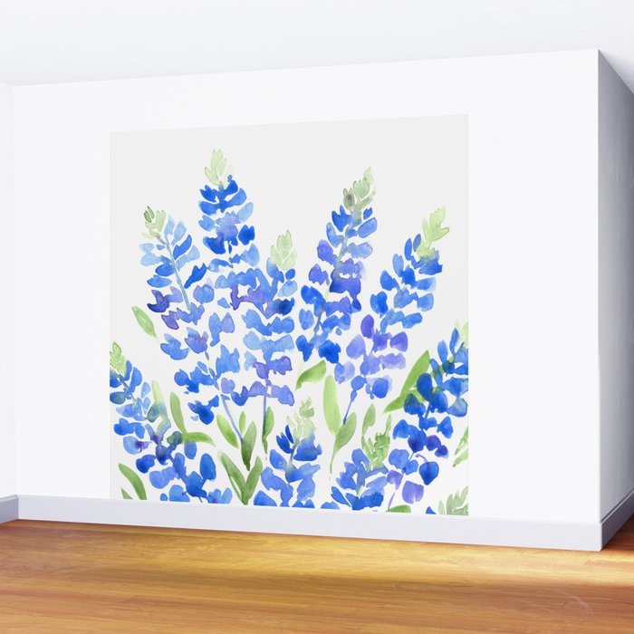 Watercolor Texas bluebonnets Wall Mural Gallery Image 2