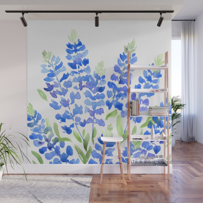 Watercolor Texas bluebonnets Wall Mural Gallery Image 1