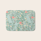 Chinoiserie Aqua Green Pastel Fresco Floral Garden Birds Oriental Botanical Bath Mat Gallery Image 1