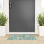 Chinoiserie Aqua Green Pastel Fresco Floral Garden Birds Oriental Botanical Welcome Mat Gallery Image 3