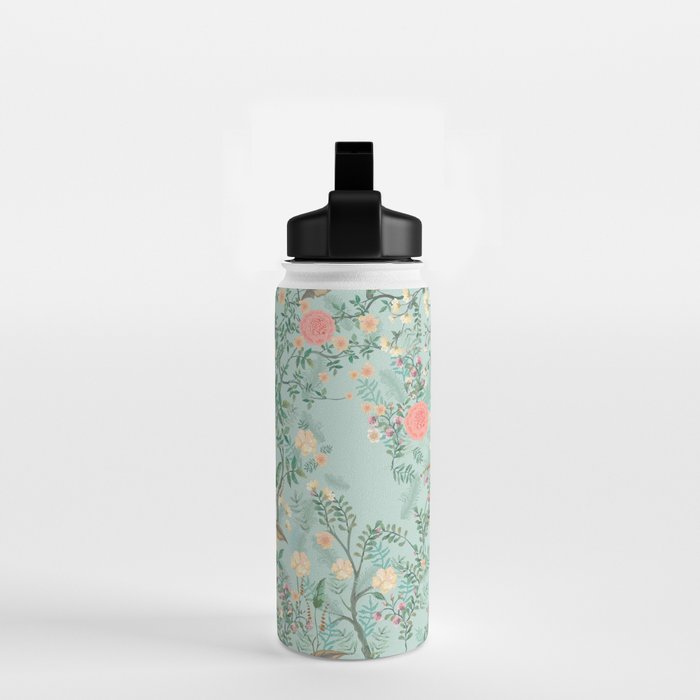 Chinoiserie Aqua Green Pastel Fresco Floral Garden Birds Oriental Botanical Water Bottle Gallery Image 2