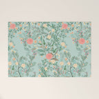 Chinoiserie Aqua Green Pastel Fresco Floral Garden Birds Oriental Botanical Welcome Mat Gallery Image 1