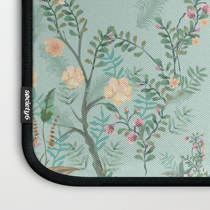 Chinoiserie Aqua Green Pastel Fresco Floral Garden Birds Oriental Botanical Laptop Sleeve Gallery Image 3