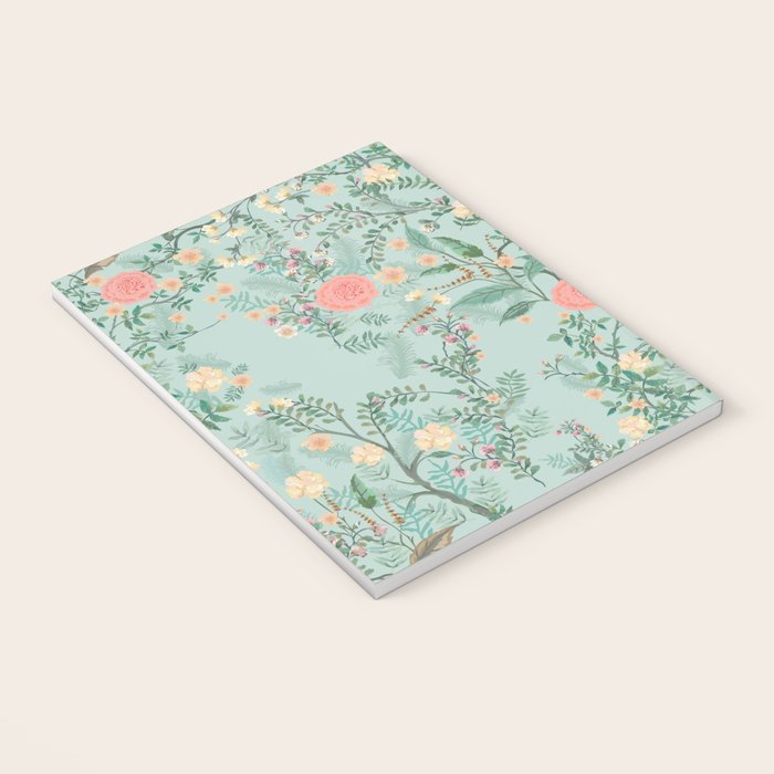 Chinoiserie Aqua Green Pastel Fresco Floral Garden Birds Oriental Botanical Notebook Gallery Image 3