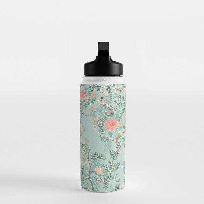 Chinoiserie Aqua Green Pastel Fresco Floral Garden Birds Oriental Botanical Water Bottle Gallery Image 3