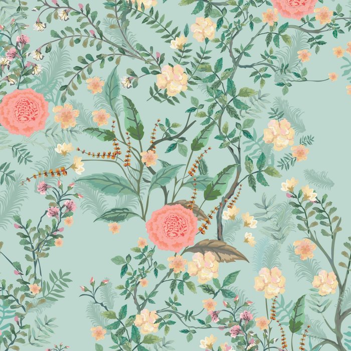 Chinoiserie Aqua Green Pastel Fresco Floral Garden Birds Oriental Botanical Coffee Mug Gallery Image 2