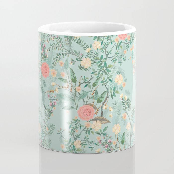 Chinoiserie Aqua Green Pastel Fresco Floral Garden Birds Oriental Botanical Coffee Mug Gallery Image 4