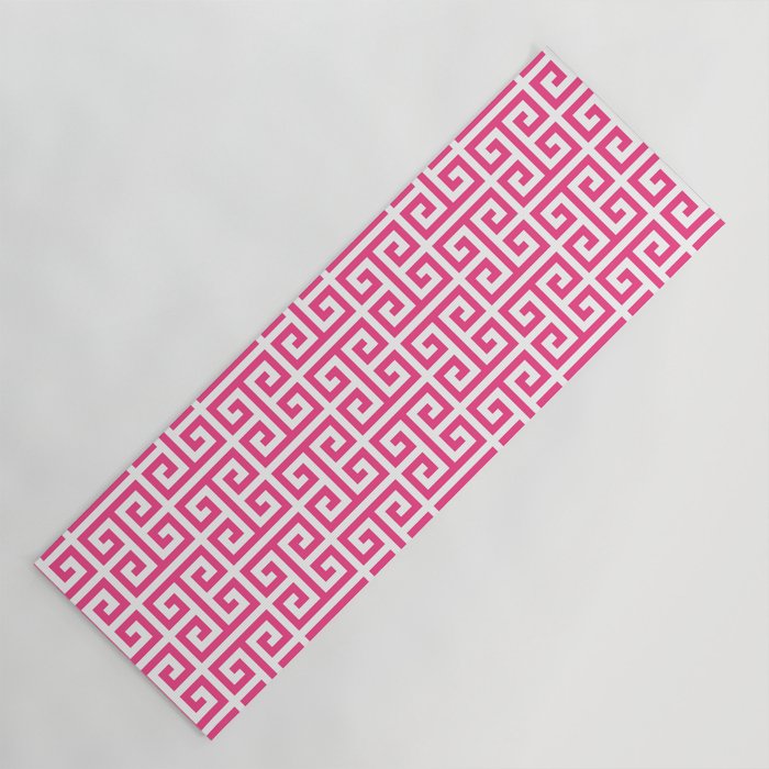 Large Pink and White Greek Key Pattern Yoga Mat Gallery Image 1