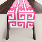 Large Pink and White Greek Key Pattern Table Runner Gallery Image 1