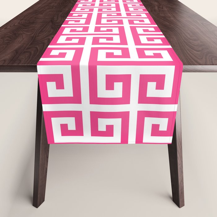 Large Pink and White Greek Key Pattern Table Runner Gallery Image 1