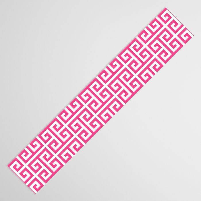 Large Pink and White Greek Key Pattern Table Runner Gallery Image 3