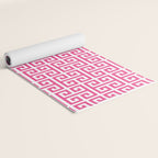 Large Pink and White Greek Key Pattern Yoga Mat Gallery Image 2