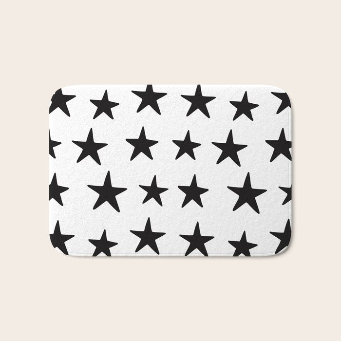Star Pattern Black On White Bath Mat Gallery Image 1